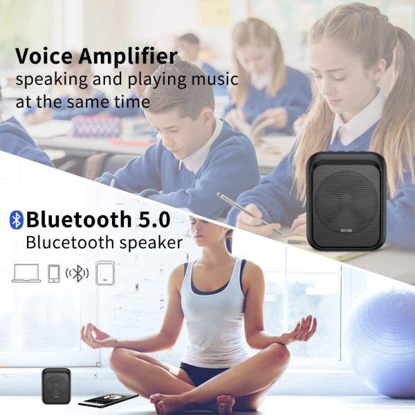 SHIDU Mini Voice Amplifier Portable Rechargeable Bluetooth Speaker with Wired Microphone Headset 10W 1800mAh PA system Supports MP3 Format Audio for Teachers, Taxi Driver, Coaches, Training, Tour Guide. - Image 5