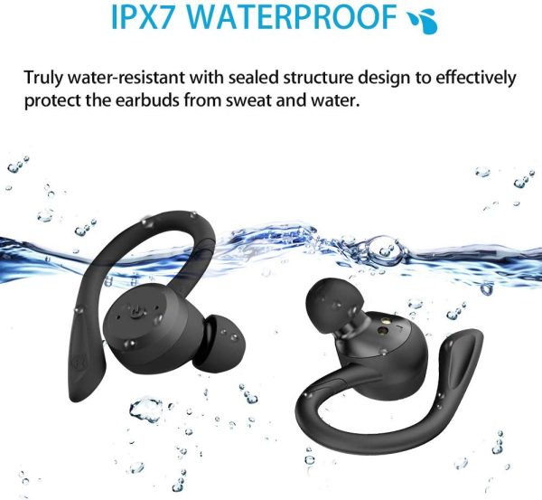 Sport Headphones with Earhook Design, APEKX True Wireless Bluetooth 5.0 Sports Earbuds, IPX7 Waterproof Stereo Sound, Built-in Mic Earphones with Portable Charging Case for Sports Gym Workout(Black) - Image 2