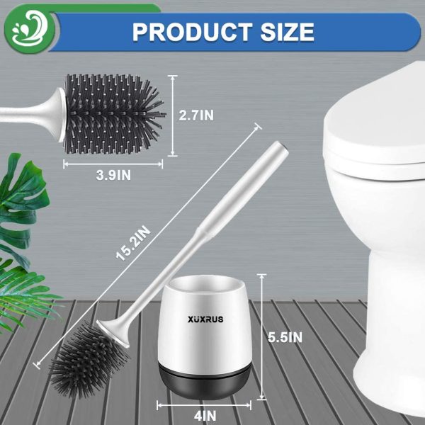 2PCS Toilet Brush and Holder Set Soft TPR Silicone Toilet Bowl Brush for Bathroom Toilet Cleaning for Bathroom Storage and Organization Flooring -White Blackwhite Grey - Image 5