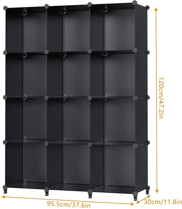 12 Cube Storage Shelf, Storage Bookcase Bookshelf with Metal Hammer, Storage Cubes Organizer Cabinet for Kids, Closet, Bedroom, Bathroom, (11.8x11.8x11.8 inch), Black