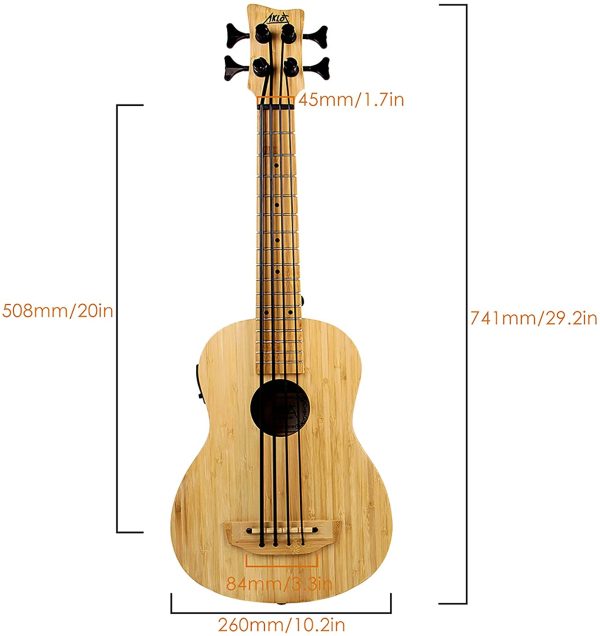 AKLOT Bass Ukulele Bamboo Electric Bass Baritone 30" Ukulele Solid Wood with Gig Bag Tuning Wrench Humidifier - Image 9