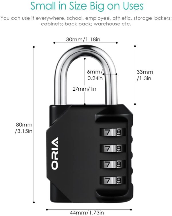 4 Digit Combination Lock, Locker Lock, Padlock Outdoor Indoor, Waterproof Design, for School, Gym Or Sports Locker, Toolbox, Hasp Cabinet (2 Pack, Black) - Image 5