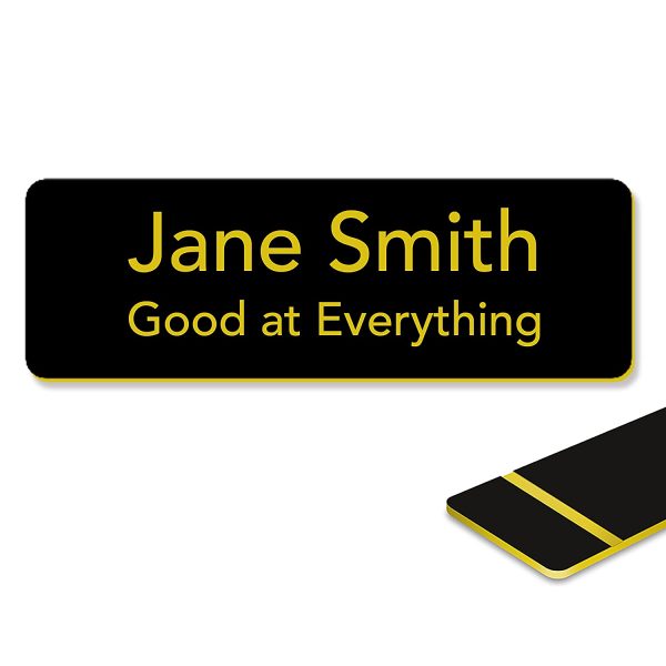 Cmart555 Custom Engraved Name Tag Badges ??Personalized Identification with Pin or Magnetic Backing (3x1in, Black - Gold Text) - Image 2