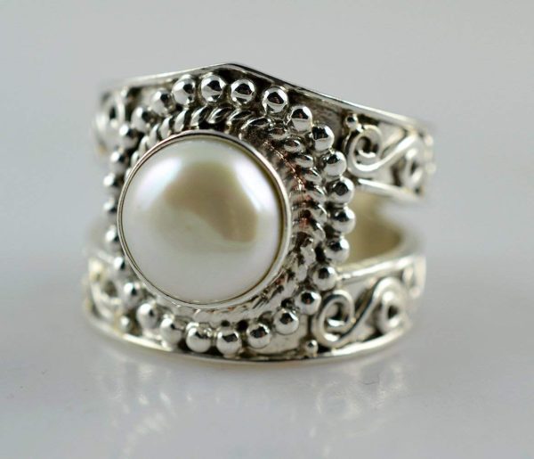 Freshwater Pearl Silver Ring, Pearl Ring, 925 Solid Sterling Silver Ring, Pearl Jewelry, Pearl Ring for Women, Handmade Ring Size 3-14 US - Image 2