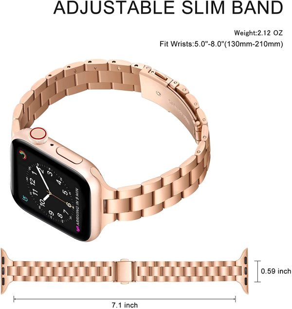 BesBand Thin Watch Bracelet Compatible with Apple Watch Band iwatch Bands 38mm 40mm 41mm 42mm 44mm 45mm Series 7 6 5 4 3 2 1 & SE Metal Stainless Steel Replacement Slim Strap for Women and Men - Image 7