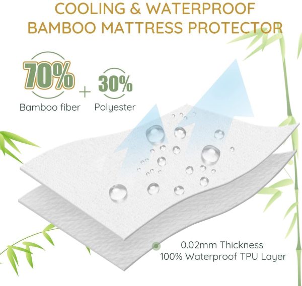 100% Waterproof Soft Mattress Protector Twin XL Size, Breathable Cooling Premium Bamboo Terry wtih Vinyl Free Noiseless TPU Fits up to 18 inch Mattress - Image 3