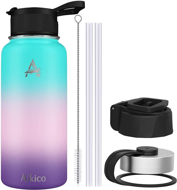 Stainless Steel Water Bottle with Straw Lid,32oz Vacuum Insulated Sports Water Bottle,Wide Mouth Thermos Mug with Wide Handle Straw Lid and Cleaning Brush,Hydrangea - Image 2