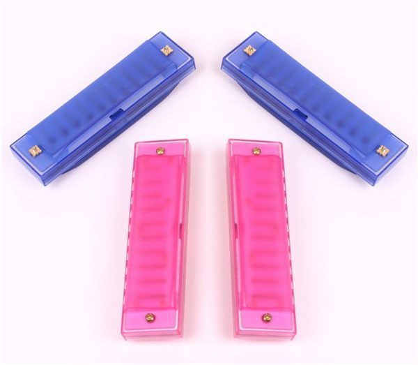 OFKPO 2 PCS Colorful 10 Holes Children Plastic Harmonica Translucent Tuned Musical Educational Toys (Blue and Rose Red)