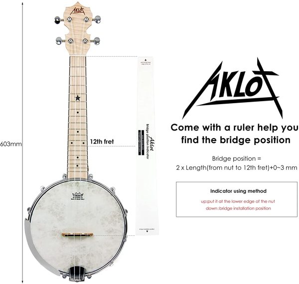 AKLOT Banjo Ukulele Concert 23 inch Remo Drumhead Open Back Maple Body 1:15 Advanced Tuner with Two Way Truss Rod Gig Bag Tuner String Strap Picks - Image 6