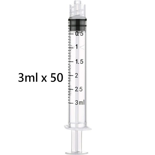 50 Pack 3ml Syringes Luer Lock with Measurement, Plastic Syringe for Scientific Labs, Liquid Dispensing and Refilling, Multiple Uses Measuring Syringe Tools