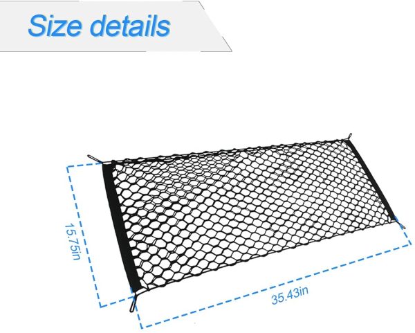 Car Rear Cargo Net, Adjustable Elastic Storage Organizer Net, Trunk Cargo Storage Net, Universal Fit for Car, Vehicle, SUV (35.4"x15.8") - Image 5