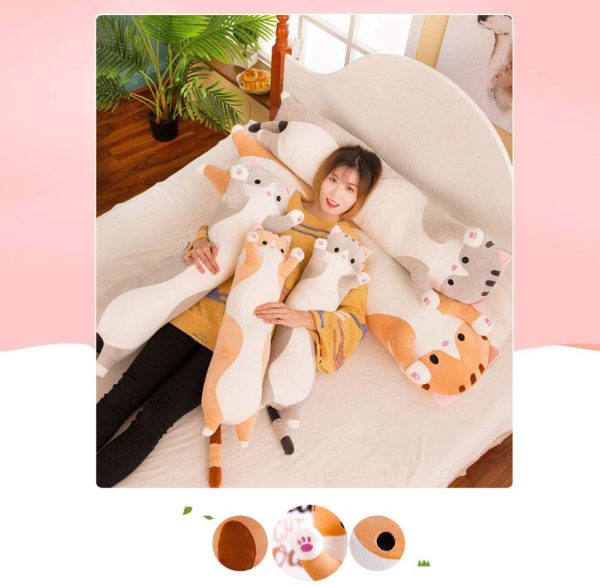 Plus Doll Toy Cat, Stuffed Toys Long Cotton Cute Cat Shape Doll Comfort Plush Toy Soft Sleeping Pillow - Image 3