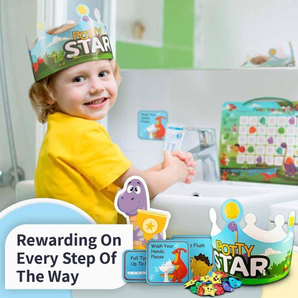 PutskA Dinosaur -Potty-Training-Magnetic-Reward-Chart for Toddlers - Potty Chart with Multicolored Emoji & Star Stickers ??Motivational Toilet Training for Boys & Girls (Dinosaur Theme) - Image 3