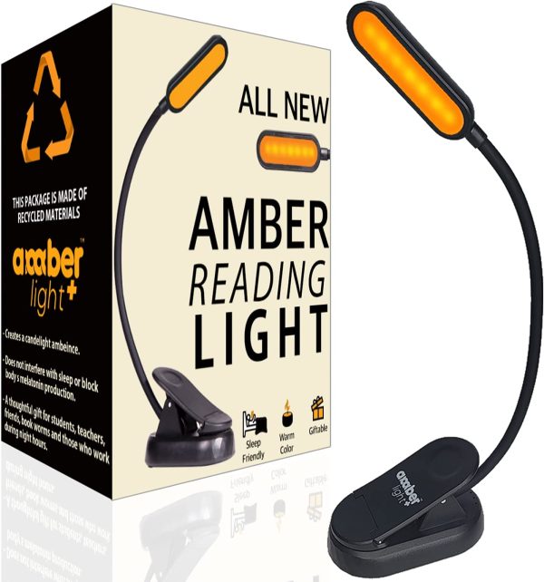 New 2022 Amber Book Light - Advanced Blue Light Blocking by Amber Light + 7 Warm LED's for Healthy, Strain-Free Eyes - USB-C Rechargeable - Complete Reading Light Gift Bundle for Bookworms. - Image 5