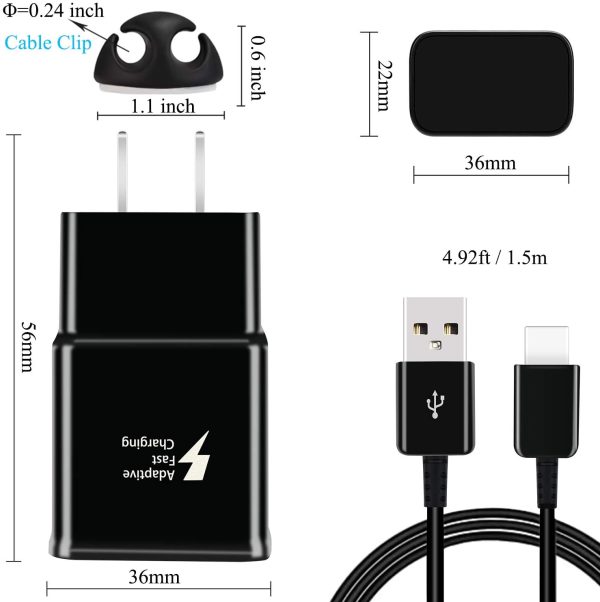 Charger for Samsung Galaxy S9,  2 Pack Adaptive Fast Wall Android Cell Phone Tablet Charger Station Adapter with USB Type C Cable Compatible Samsung Galaxy S21 S20 S10 S8 Plus/Note 8 9 (Black)