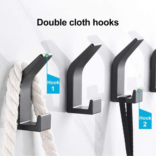 Heavy Duty Adhesive Hooks Hold 20 lbs, 3 Packs Black, Towel Coat Wall Double-Hook with Strong Glue for Kitchen Door Cabinet Bathroom & Ceiling Hanger, Aluminum Alloy Holder Robe Hooks (3, Black) - Image 8