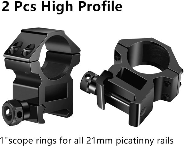 TACwolf 1'' Scope Rings, 2Pcs High Profile + 2Pcs Medium Profile 1 Inch Scope Mount Rings for Pi-catinny Rail