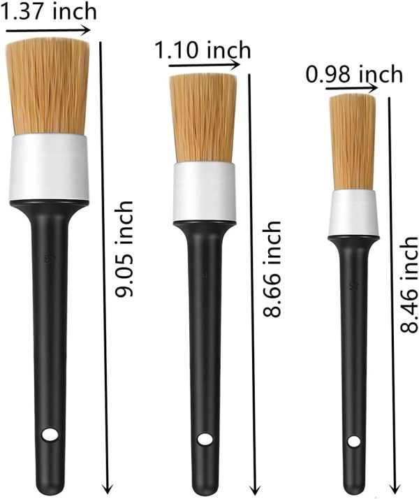 Car Detail Brush, Boars Hair Car Detailing Brushes - Set of 3 - Ultra Soft Detail Brushes with Fiber Plastic Handle, Perfect for Cleaning Wheels, Engine, Interior, Air Vents, Car, Motorcy - Image 3