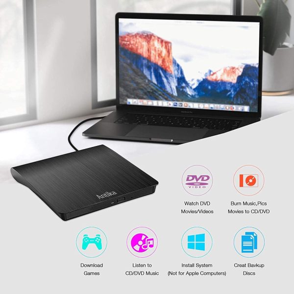 External CD Drive USB 3.0 Portable Slim External DVD Drive CD DVD +/-RW ROM Burner Writer/Player for MacBook Pro Laptop/Desktops Win 7/8.1/10 - Image 6