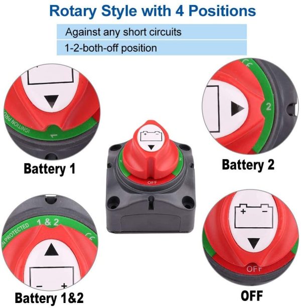 1-2-Both-Off Battery Switch, 6V 12V 24V 48V 60V Battery Disconnect Master Cutoff Switch for Marine Boat Car RV ATV UTV Vehicle, Waterproof Heavy Duty Battery Isolator Switch, 200/1250Amps - Image 3