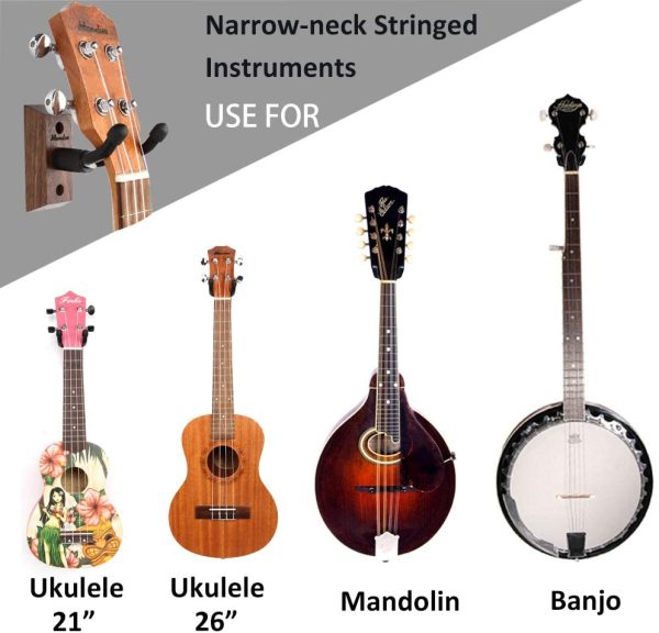 Ukulele Wall Mount Hanger, Moodve Ukulele Holder Stand For Wall Fits Ukulele/Mandolin/Banjo, Ukulele Hanger Display For Concert, Home, Studio, Exhibition (Black Walnut) - Image 2