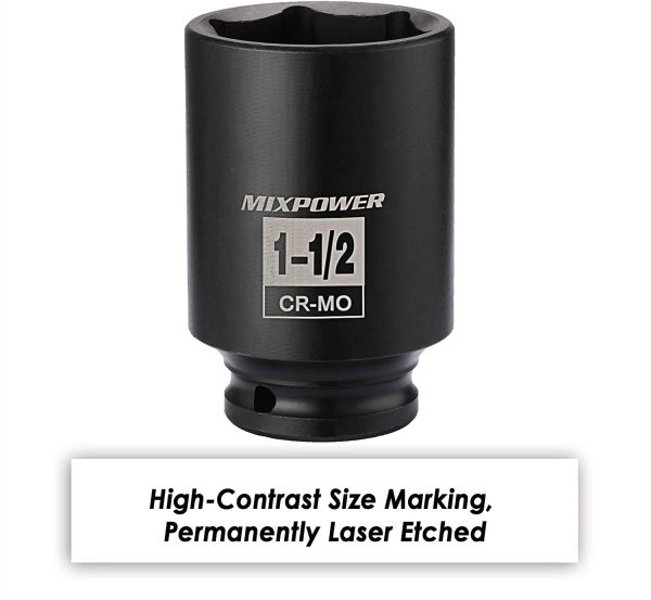 1/2 Inch Drive Deep Impact Socket 1-1/2 Inch SAE, CR-MO, 6PT,Axle Nut Impact Grade Socket for Easy Removal - Image 2