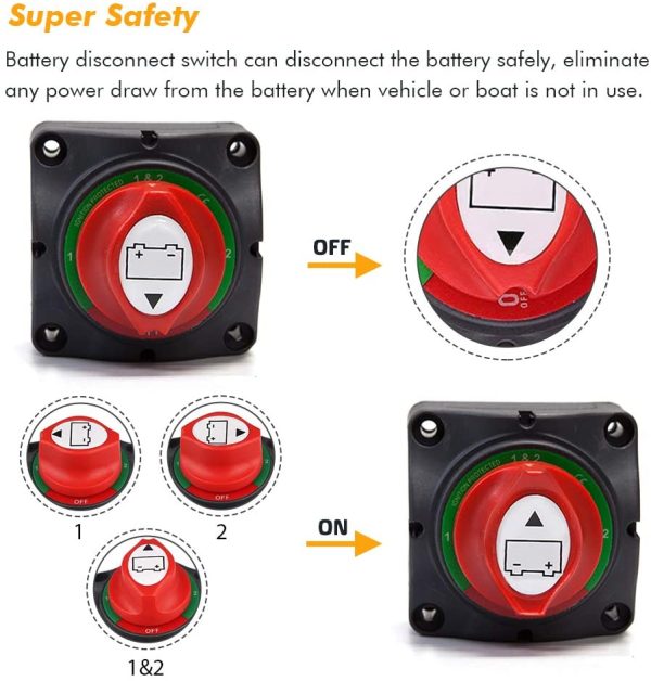 1-2-Both-Off Battery Switch 12V-60V Battery Disconnect Master Cut Shut Off for Marine Boat Car RV ATV Vehicle Heavy Duty Battery Isolator Switch - Image 3