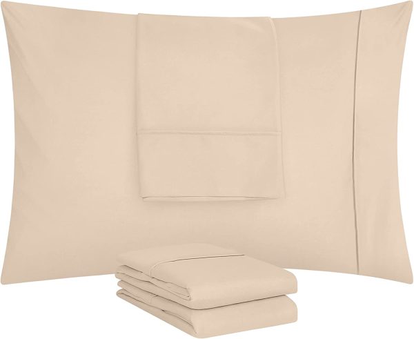 King Pillowcases - 4 Pack - Envelope Closure - Soft Brushed Microfiber Fabric - Shrinkage and Fade Resistant Pillow Covers 20 X 40 (King, Beige) - Image 7