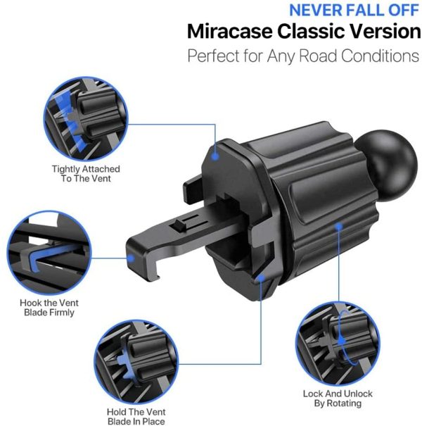 Miracase Classic Car Phone Mount, Air Vent Phone Holder for Car, Universal Car Cell Phone Support Compatible with iPhone 13 Series/12/11/XS/XR,Google,Samsung and All Phones - Image 4