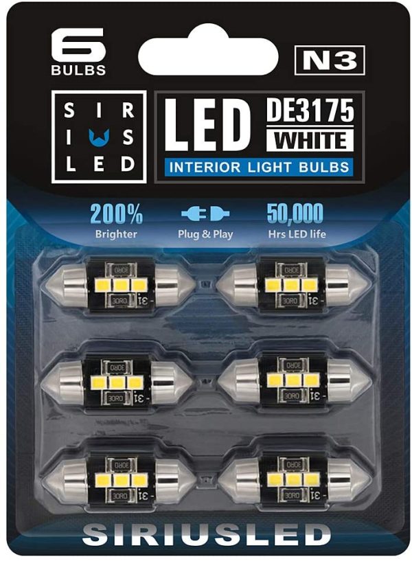 N3 DE3175 LED bulbs Pure white Super Bright LED Festoon 300 Lumens 3030 Chipset for Car Truck Interiors Dome Map Door Courtesy Lights 1.25 In 31MM Festoon Pack of 6 Bulbs - Image 6