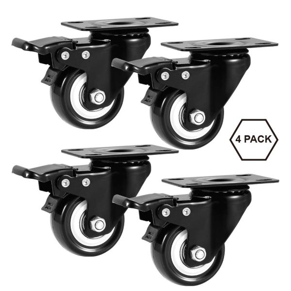 Caster Wheels, ASHGOOB 2" Casters Set of 4 Heavy Duty with Brake, No Floor Marks Silent Locking Casters with Polyurethane (PU) Wheels, Swivel Plate Castors Pack of 4 - Image 7