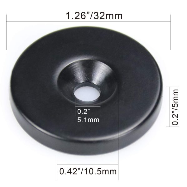 Black Epoxy Coated Neodymium Disc Countersunk Hole Magnets. Strong Permanent Rare Earth Magnets with Screws - Image 2