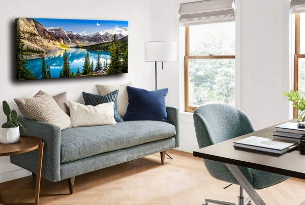 Wall Pictures for Living Room Moraine Lake Landscape Banff National Park Photos Mountain Painting Living Room Artwork for Walls Prints Nature Wall Art Modern Wall Pictures for Bedroom Canvas Wall Art