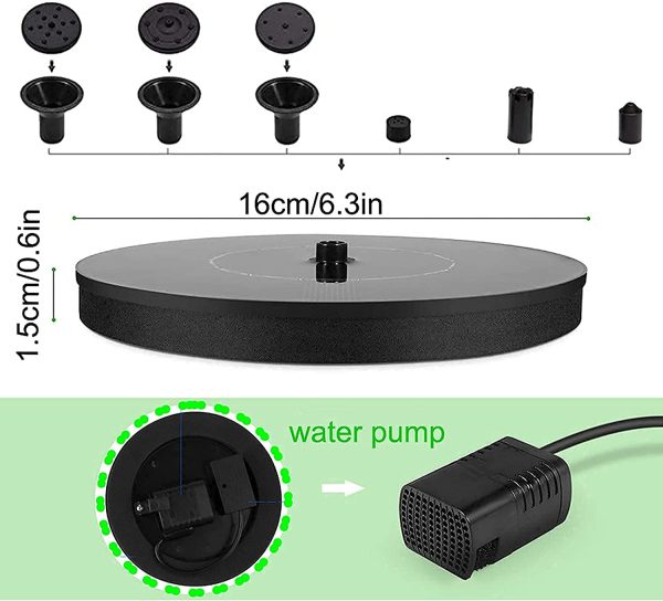 UniForU Solar Fountain, 1.4 W Solar Water Fountain Pump with 6 Nozzles und 4 Anti-collision Pole, Floating Solar Powered Bird Bath Fountain For Birdbaths, Pond,Garden, Pool, Fish Tank, Aquarium, Outdoor,Black - Image 8