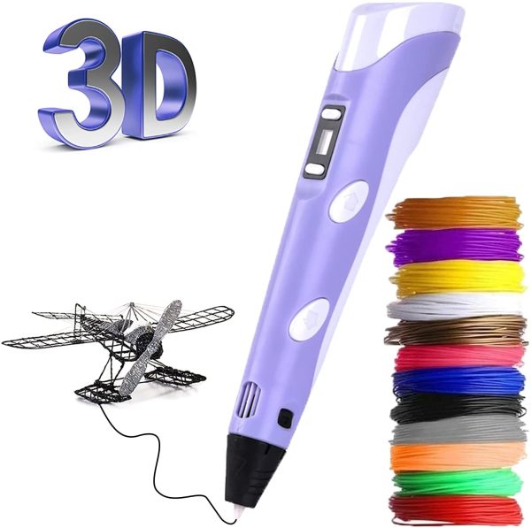 3D Pen, Upgrade 3D Printing Pen for Kids with LED Display Auto Feeding Smoother Experience,Intelligent 3D Printer Pen Kit with 12 Colors 3m PLA Filament Refills, Interesting Gift for Kids(Purple) - Image 3