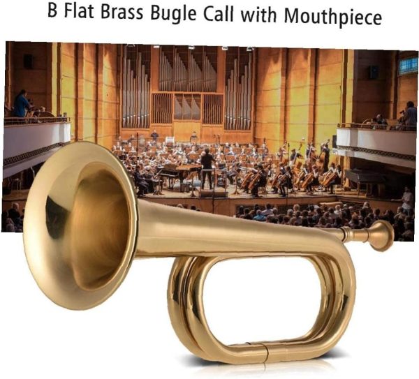 B Flat Bugle Call Trumpet Cavalry Horn Brass Instrument with Mouthpiece for School Band - Image 3