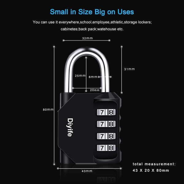 Combination Padlock,  4 Digit Locker Lock Weatherproof Lock Outdoor Combination Lock for School Gym Locker,Toolbox, Fence, Hasp, Cabinet(Black)