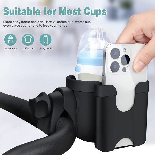 Stroller Cup Holder,Gusieapue Universal Pushchair/Pram Cup Holder,Baby Bottle Organizer for Stroller,Drink and Coffee Cup Holder with Phone Storage Box,Suitable for Baby Buggy and Bike