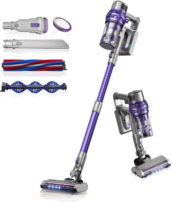 Cordless Vacuum Cleaner,26Kpa Powerful Suction Stick Vacuum,Lightweight Handheld Vacuum for Hard Floor Carpet Pet Hair,30Min Running,Rechargeable Battery,Purple(Elite 1)