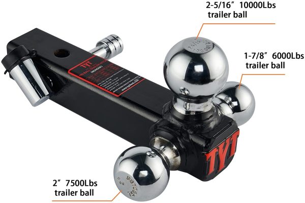 Trailer Hitch 3 Balls Trailer Ball Mount 1-7/8, 2, 2-5/16-Inch Balls, 2" Trailer Hitch Receiver, Black Chrome Coated Trailer Hitch Come with 5/8" Lock - Image 8