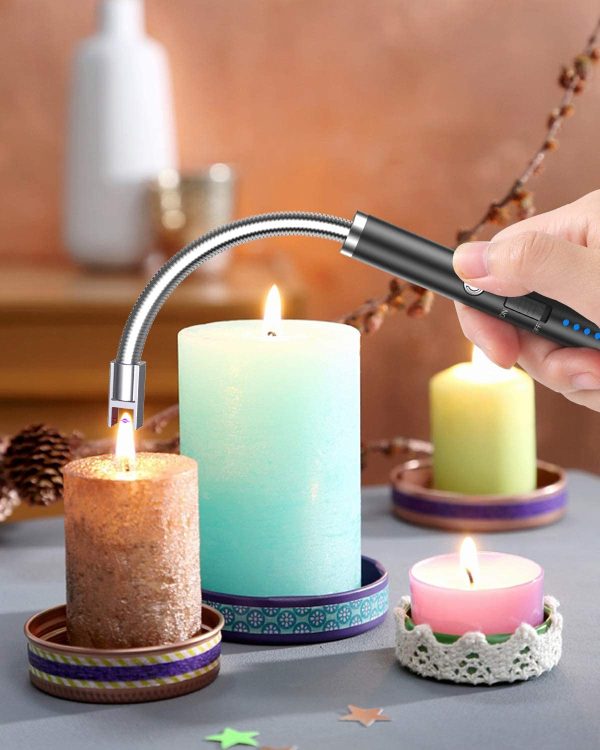 Candle Lighter, VEHHE USB Rechargeable Electric Lighter with Long 360° Flexible Neck LED Display, Flameless and Windproof, for BBQ Camping Cooking Fireworks