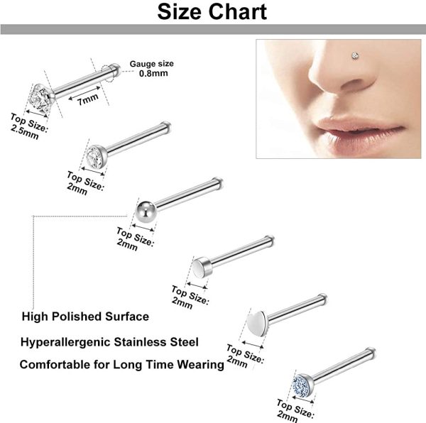 ONESING 36-40 Pcs Nose Rings for Women Nose Studs Nose Rings Hoop 20G Piercings Jewelry Screw Stainless Steel for Women Men