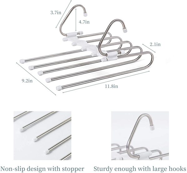 Pants Hanger 5 Layers Foldable Stainless Steel Hangers ,Space Saving Pants Hangers Closet Storage Organizer for Jeans Trousers Pants Skirts Scarf (2 Pack) - Image 3