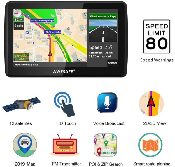 AWESAFE GPS Navigation for Car 7 inches Touch Screen Car GPS Navigation System North America Lifetime Map Updates - Image 5