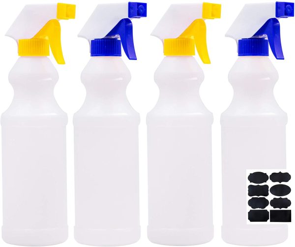 Plastic Spray Bottles Leak Proof, 4 pack 480ml Spray Bottles for Cleaning Solution, Empty Spray Bottle, Heavy Duty Spray Bottle with Funnel and Chalkboard Labels