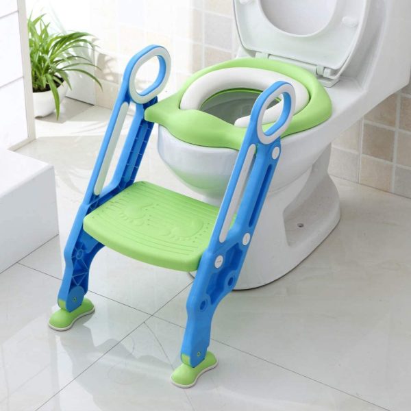 Potty Training Toilet Seat with Step Stool Ladder for Kids Children Baby Toddler Toilet Training Seat Chair with Soft Cushion Sturdy and Non-Slip Wide Steps for Girls and Boys (Blue Green) - Image 9