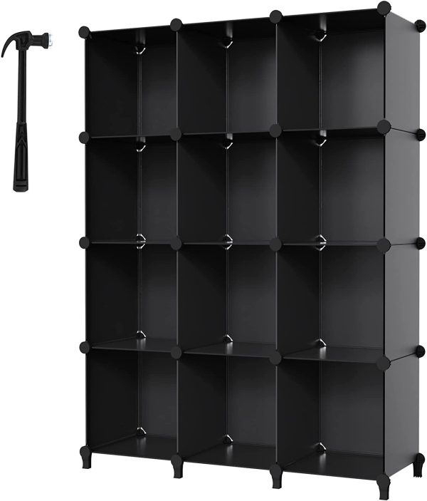 12 Cube Storage Shelf, Storage Bookcase Bookshelf with Metal Hammer, Storage Cubes Organizer Cabinet for Kids, Closet, Bedroom, Bathroom, (11.8x11.8x11.8 inch), Black - Image 5