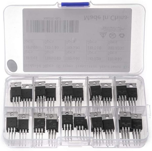 50Pcs 10Types IRF Series Mosfet Transistors Assortment Kit, N Channel Mosfet,Including IRFZ44/510/520/530/540/640/740/840/3205/9540