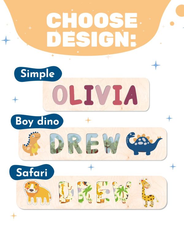 Baby Personalized Wood Name Puzzle With Custom Design - Toddler Name Puzzle For Girls & Boys - Montessori Toys Nursery D??cor - Name Sign 1st Birthday Gift for Baby (Blue, Boy Dino) - Image 4