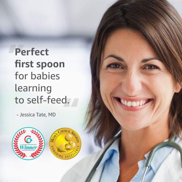 NumNum Pre-Spoon GOOtensils | Baby Spoon Set (Stage 1 + Stage 2) | BPA Free Silicone Self Feeding Toddler Utensils | for Kids Ages 6 Months+, 1-Pack, Two Spoons, Blue/Orange - Image 3